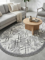 Antrasit Çizgili Geometrik Desenli Oval Halı