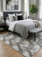 Geometrik Desenli Antrasit Gri Halı - 4 m² (160x230 cm) Salon ve Oturma Odası Halısı