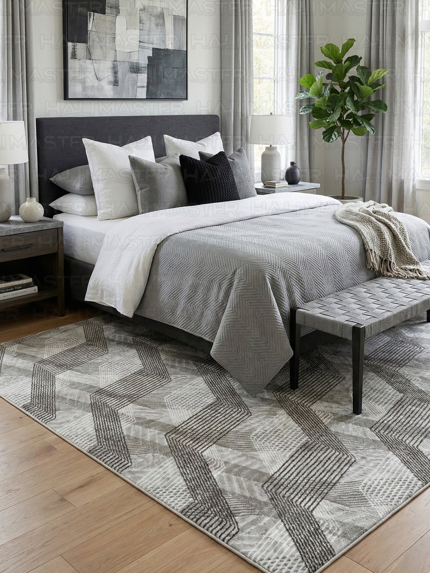 Geometrik Desenli Antrasit Gri Halı - 4 m² (160x230 cm) Salon ve Oturma Odası Halısı