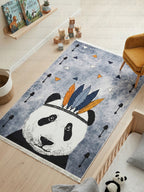 Kızılderili Panda Figürlü Modern Çocuk Odası Halısı - Antialerjik & Kaymaz Taban