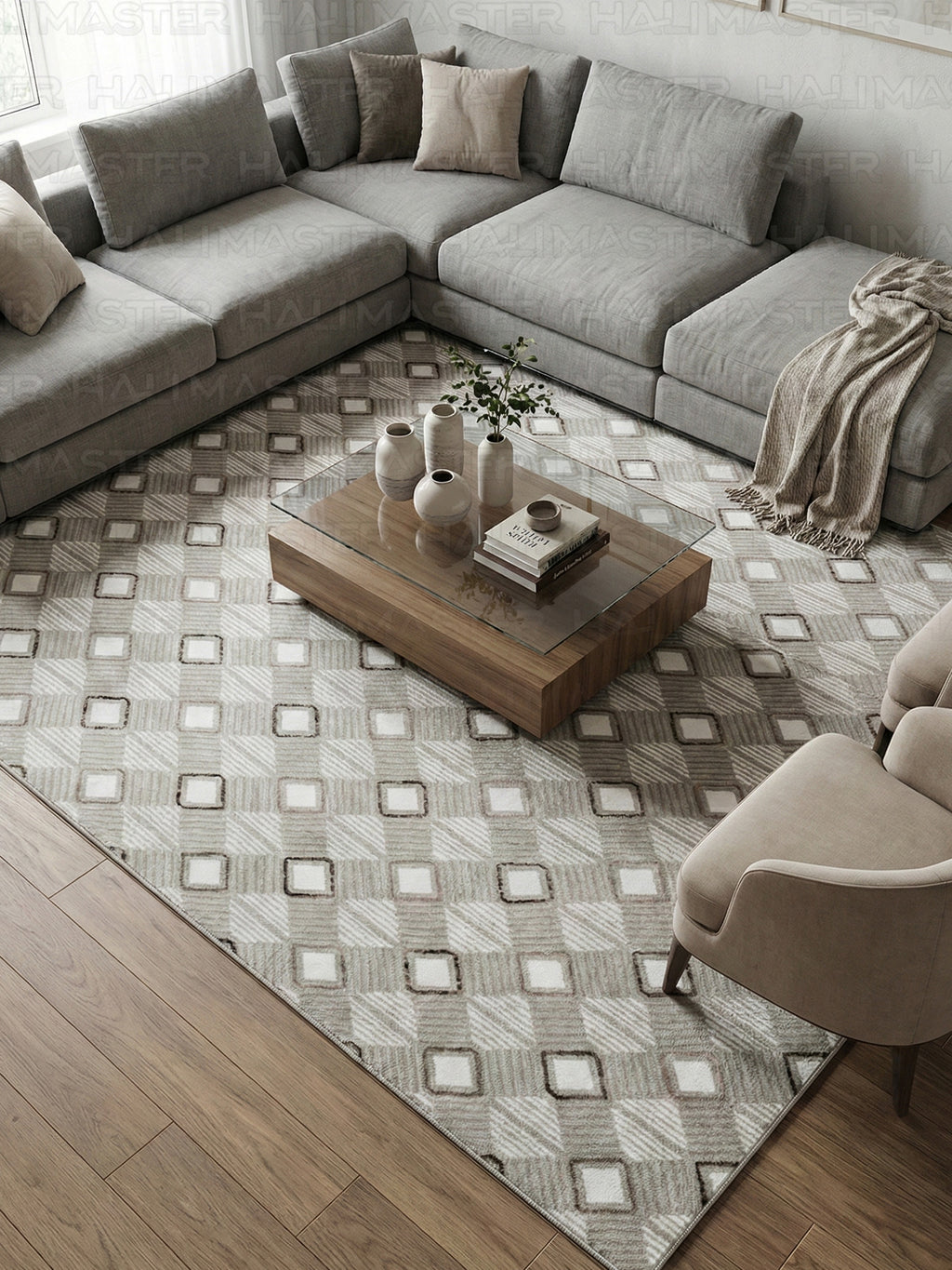 İskandinav Tarzı Kare Desenli Salon Halısı - 4 m² (160x230 cm)