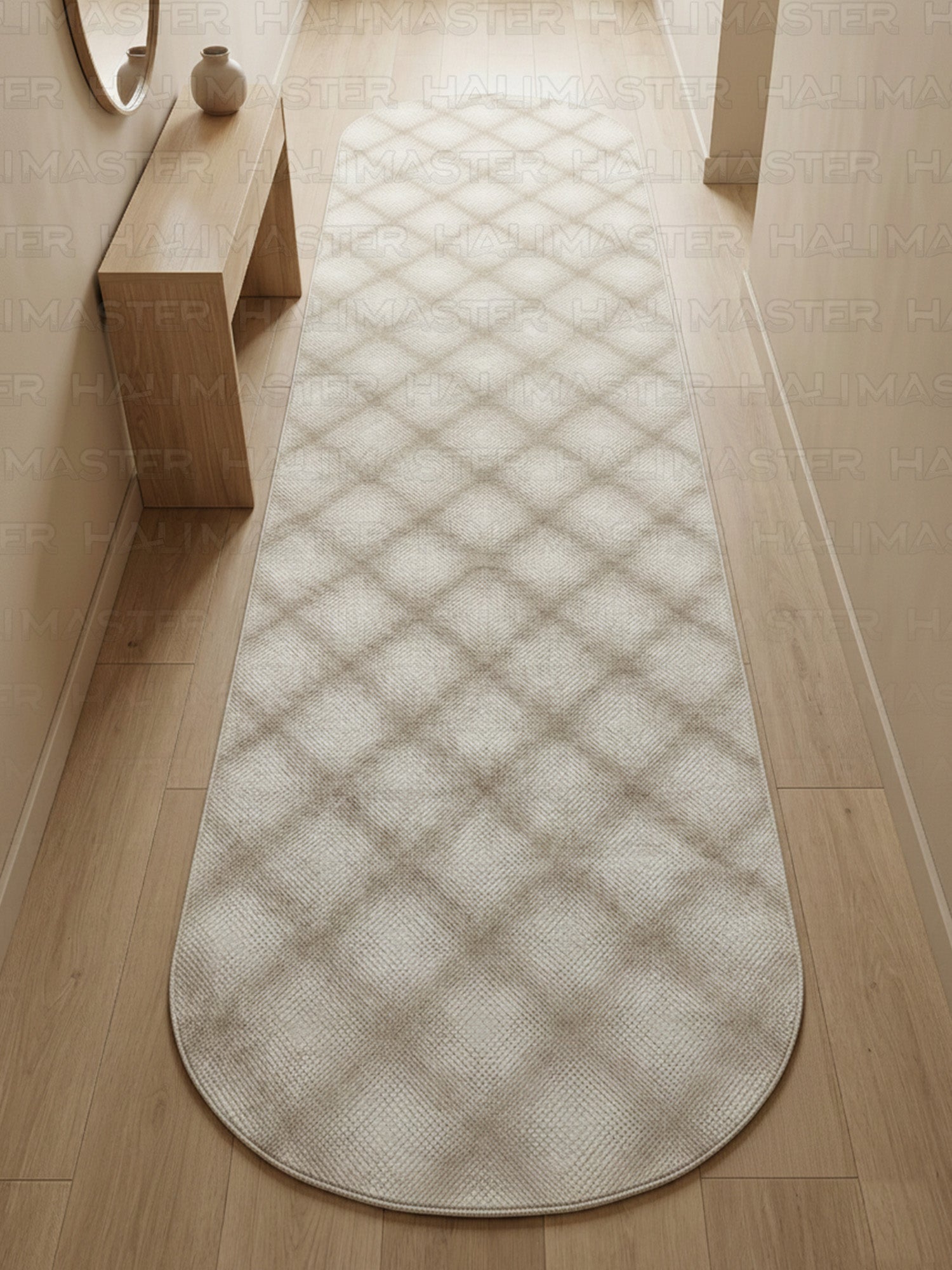 Bambu LUNA Minimal Geometrik Krem Halı – Kaymaz Taban, Özel Ölçü Kesilebilir