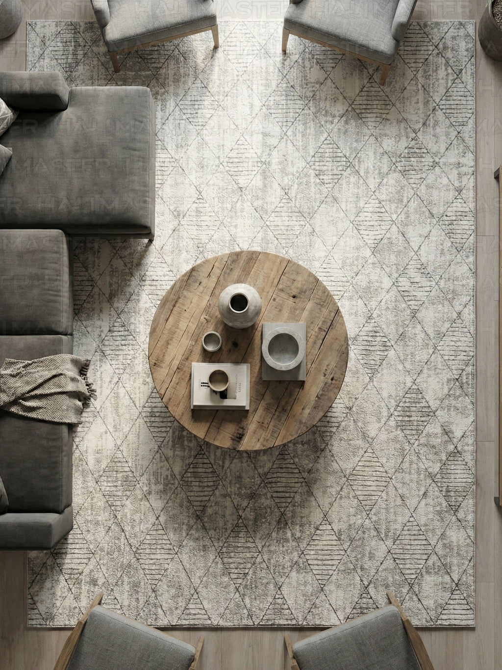 Dinarsu Vizon Geometrik Modern Kaymaz Taban - Özel Ölçü  Halı