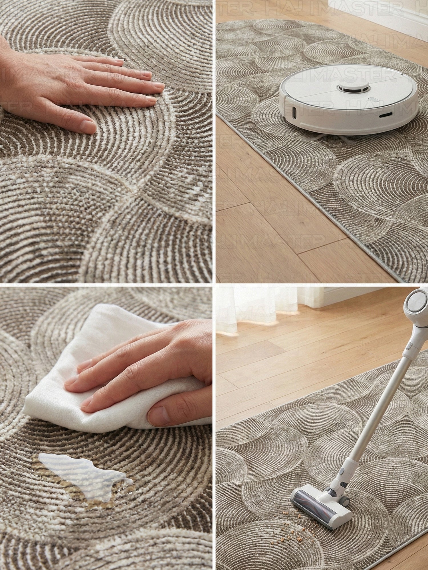 Dinarsu İskandinav Stil Dalga Desenli Kahve Bej - Kaymaz Taban Özel Ölçü Halı