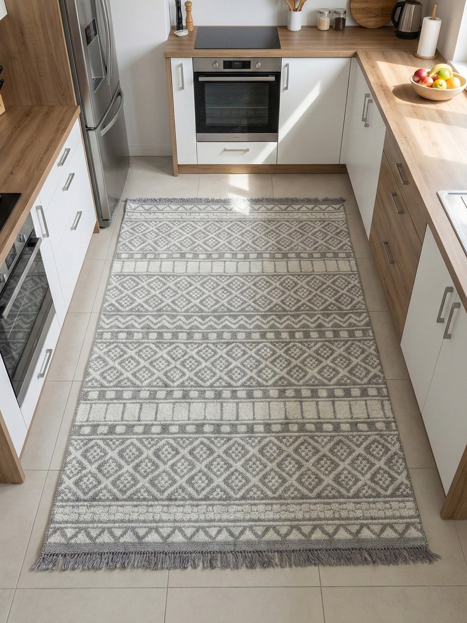 Modern Geometrik Desenli Gri Antrasit Halı 4 m2