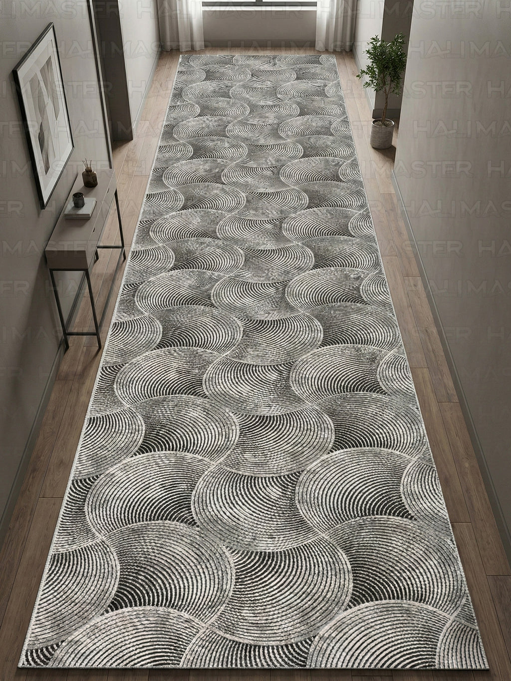 Dinarsu İskandinav Stil Dalga Desenli Antrasit Gri Kaymaz Taban Özel Ölçü Halı