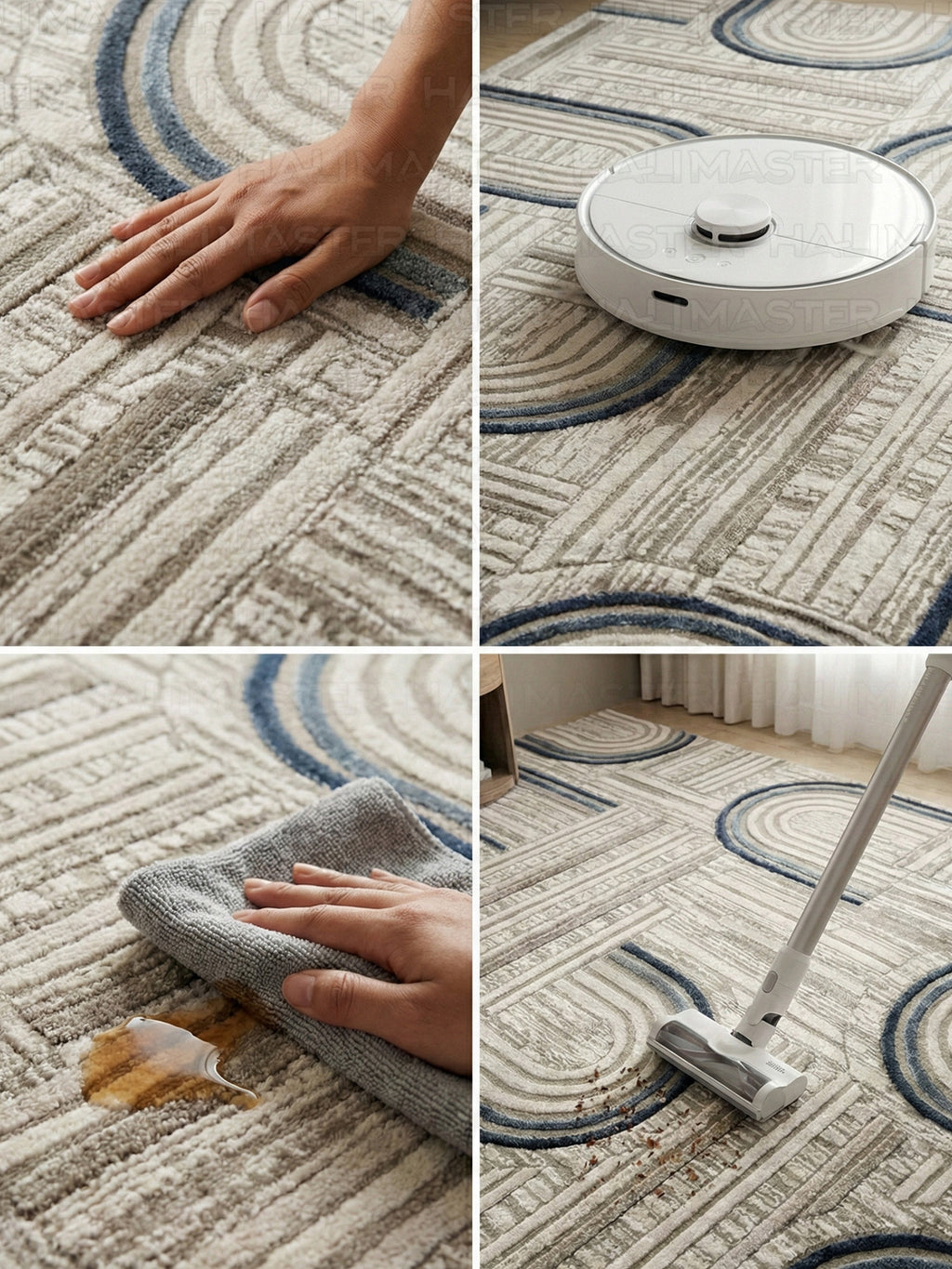 Neva Modern Yay Desenli Özel Ölçü Halı - Gri - Lacivert Vizon Tonlarında Geometrik Tasarım