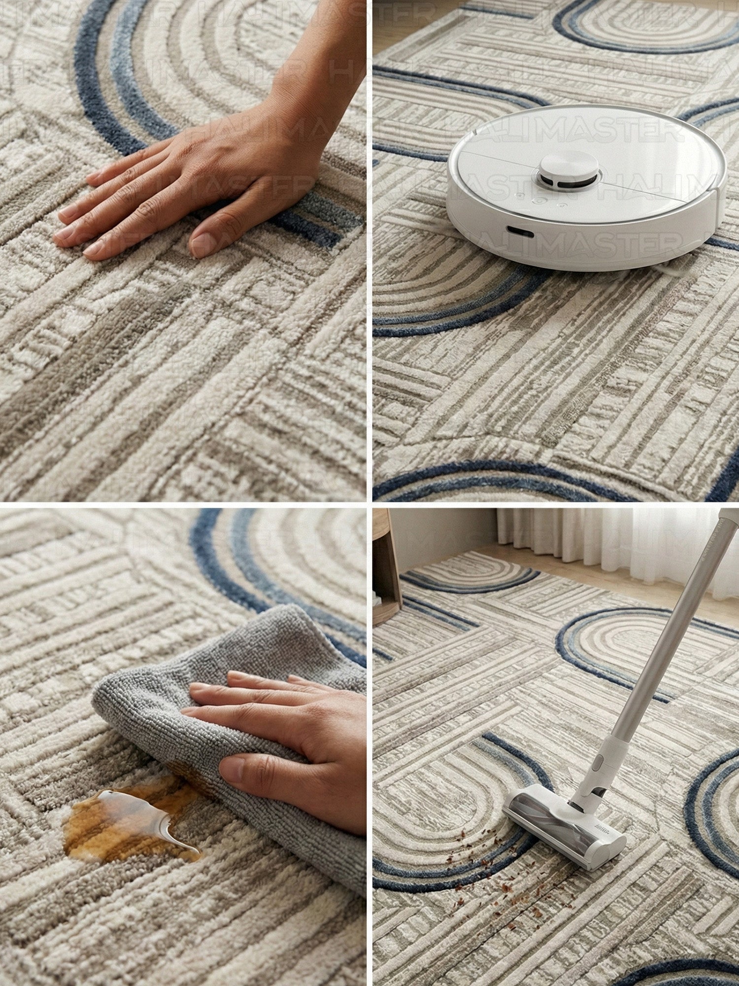 Neva Modern Yay Desenli Özel Ölçü Halı - Gri - Lacivert Vizon Tonlarında Geometrik Tasarım