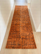 Kilim Siyah Çizgili Modern Kiremit Turuncu Salon Halısı ve Yolluk Özel Ölçü