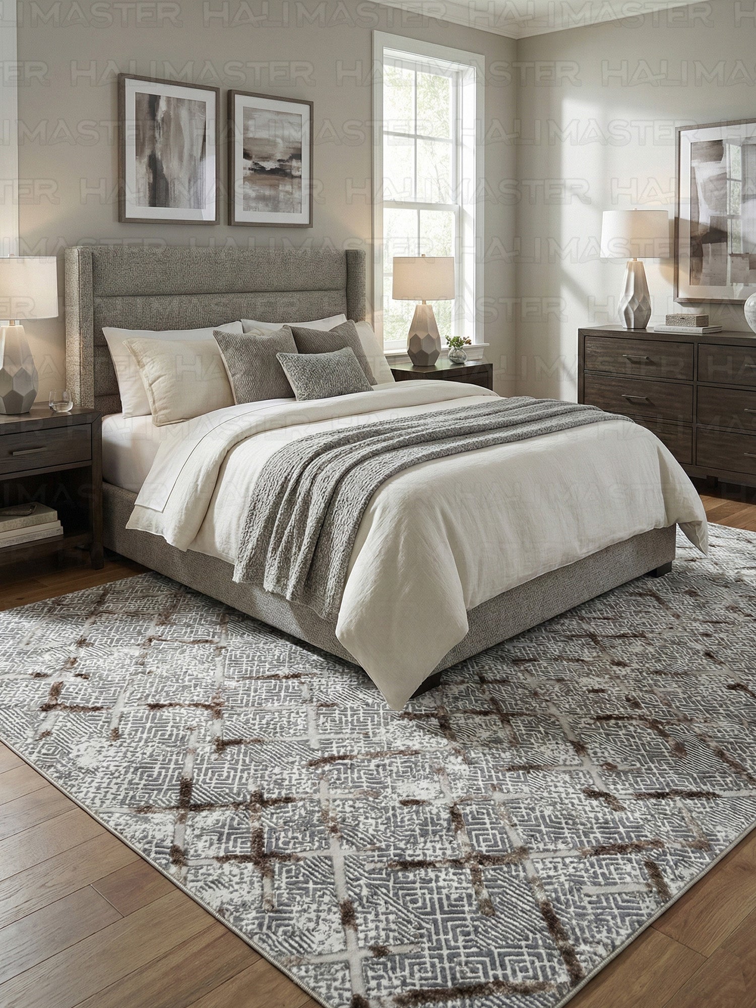 Modern Geometrik Desenli Eskitme Halı - 4m² (160x230) Antrasit Krem Salon Halısı