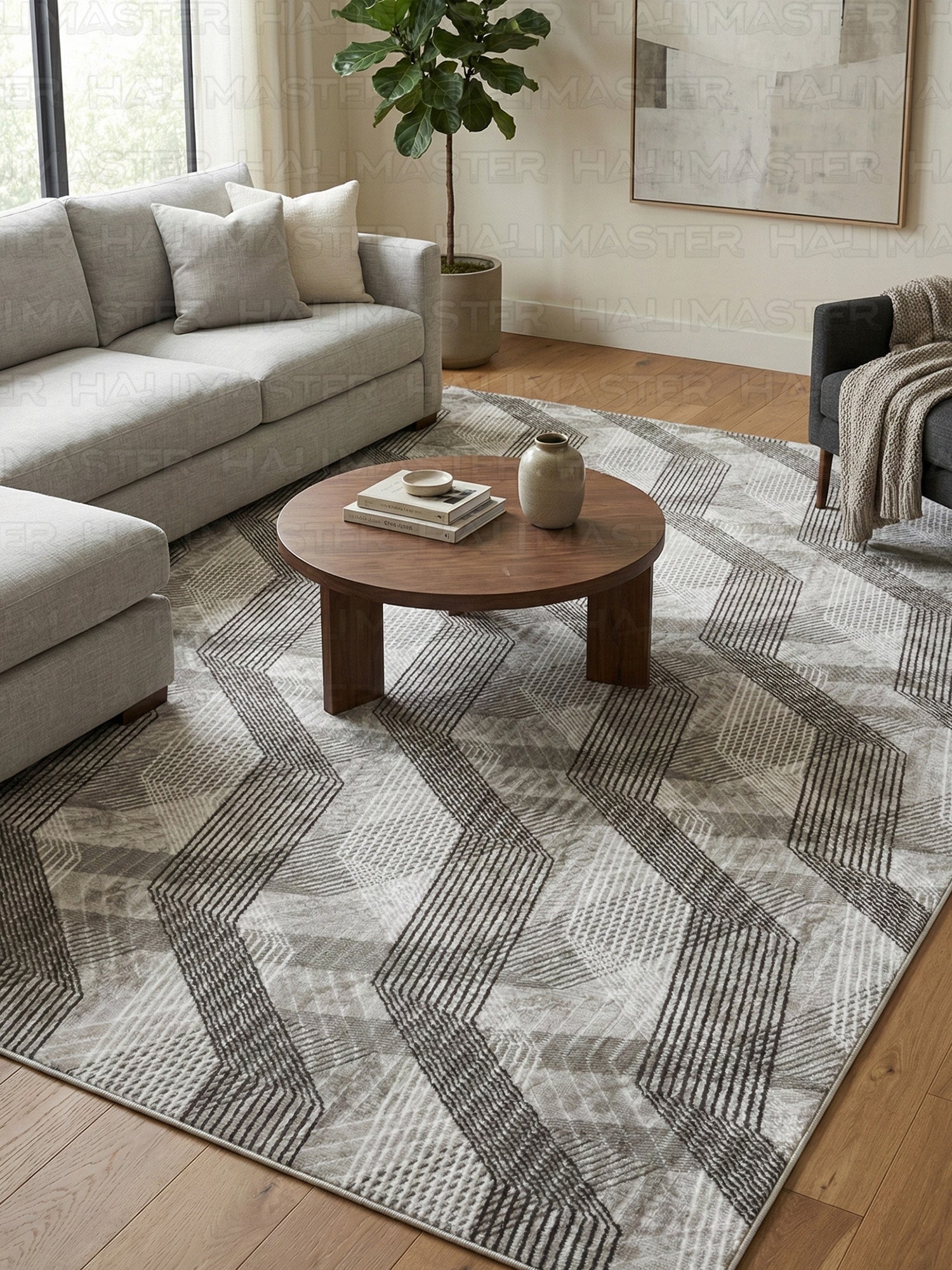 Geometrik Desenli Antrasit Gri Halı - 4 m² (160x230 cm) Salon ve Oturma Odası Halısı