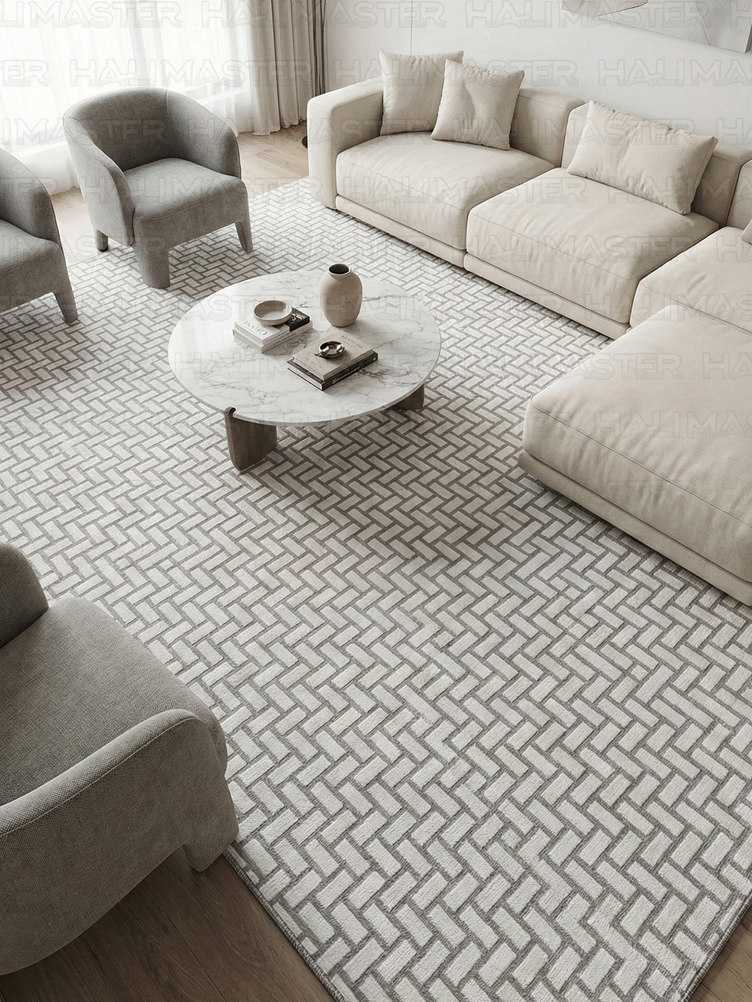 Bohem Tarz Sepet Örgü Desenli Salon Halısı - Antrasit Krem 4m2 (160x230)