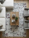 Gri Zeminli Papatya Desenli Modern Salon Halısı - 4m² (160x230) Mürdüm ve Beyaz Çiçekli Detaylı