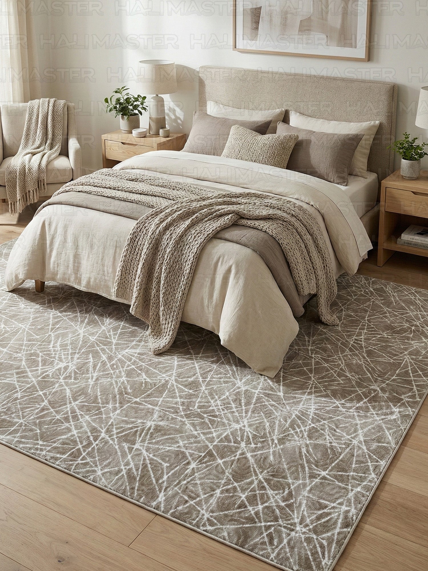 Modern Geometrik Desenli Bej Kahve Halı - 4m² (160x230) Salon ve Oturma Odası Halısı