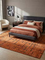 Kilim Siyah Çizgili Modern Kiremit Turuncu Salon Halısı ve Yolluk Özel Ölçü