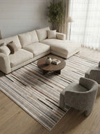 Bambu Soyut Desenli Antrasit Bej Modern Kaymaz Taban Halı ve Kesme Yolluk