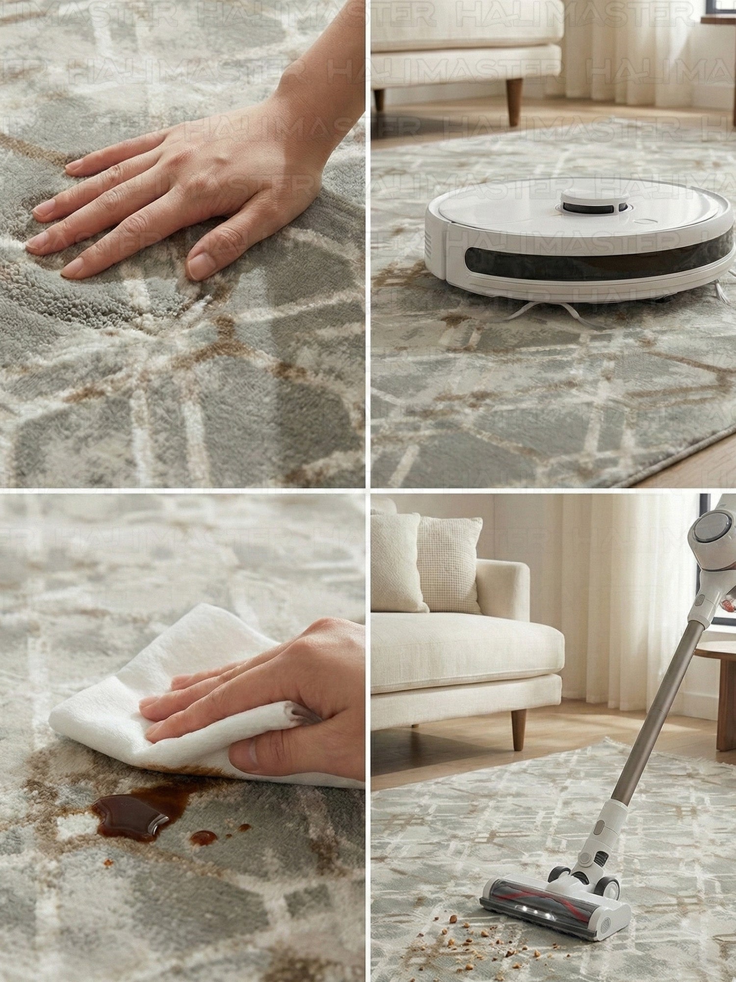 Modern Geometrik Desenli Eskitme Halı - Toprak ve Gri Tonları