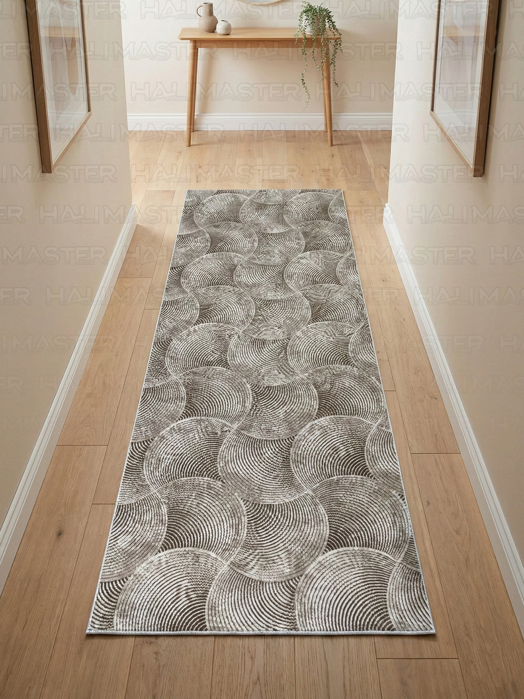 Dinarsu İskandinav Stil Dalga Desenli Kahve Bej - Kaymaz Taban Özel Ölçü Halı