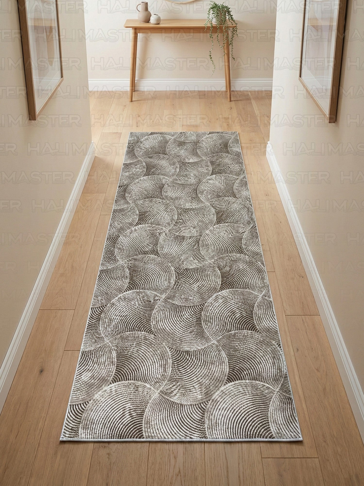 Dinarsu İskandinav Stil Dalga Desenli Kahve Bej - Kaymaz Taban Özel Ölçü Halı