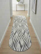 Dinarsu Antrasit Gri Modern Yaprak Desenli Kaymaz Taban Halı - Özel Ölçü