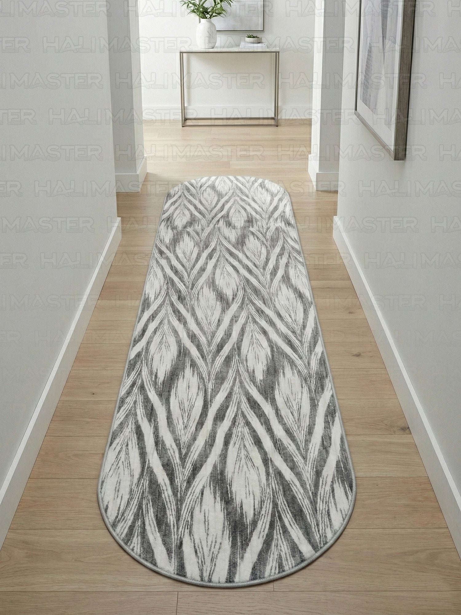 Dinarsu Antrasit Gri Modern Yaprak Desenli Kaymaz Taban Halı - Özel Ölçü