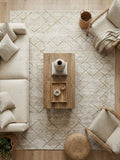 Akrilik Özel Ölçü Modern Geometrik Krem Halı – Altın Çizgi Desenli Minimal Salon & Koridor Halısı