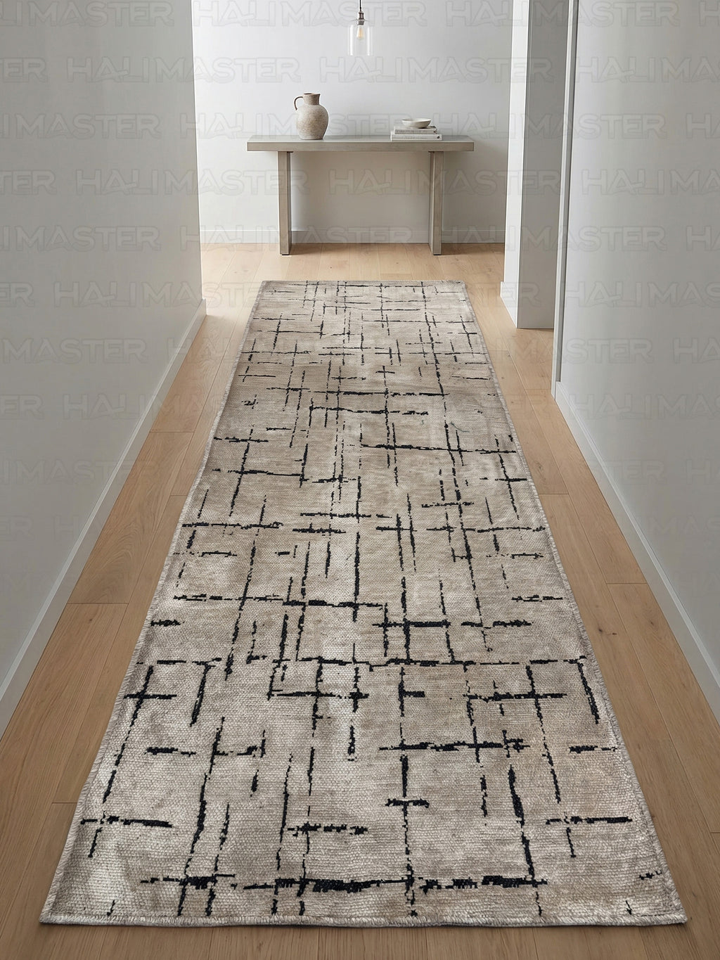 Kilim Siyah Çizgili Modern Açık Kahve Bej - Salon Halısı ve Yolluk Özel Ölçü
