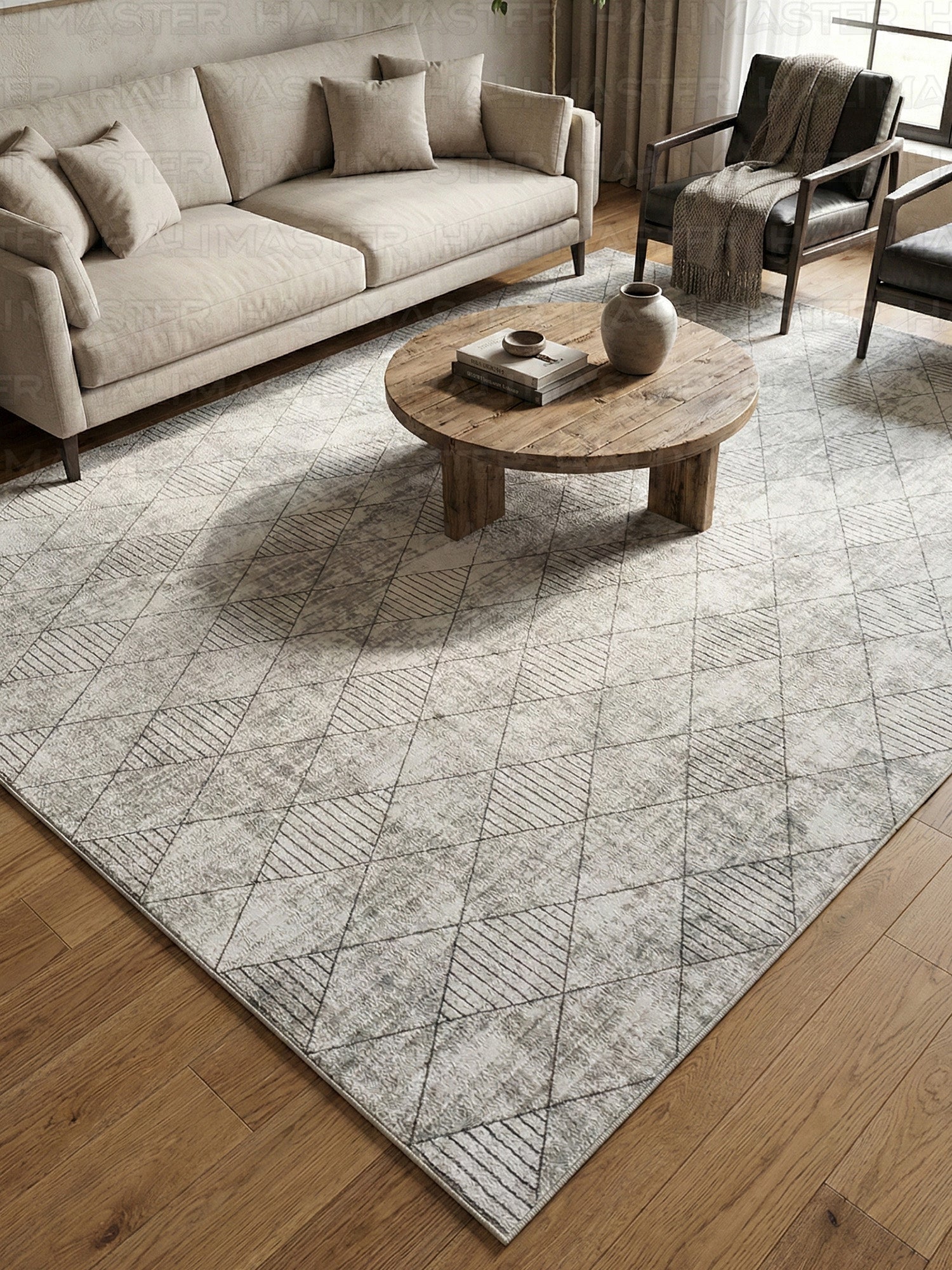 Dinarsu Vizon Geometrik Modern Kaymaz Taban - Özel Ölçü  Halı