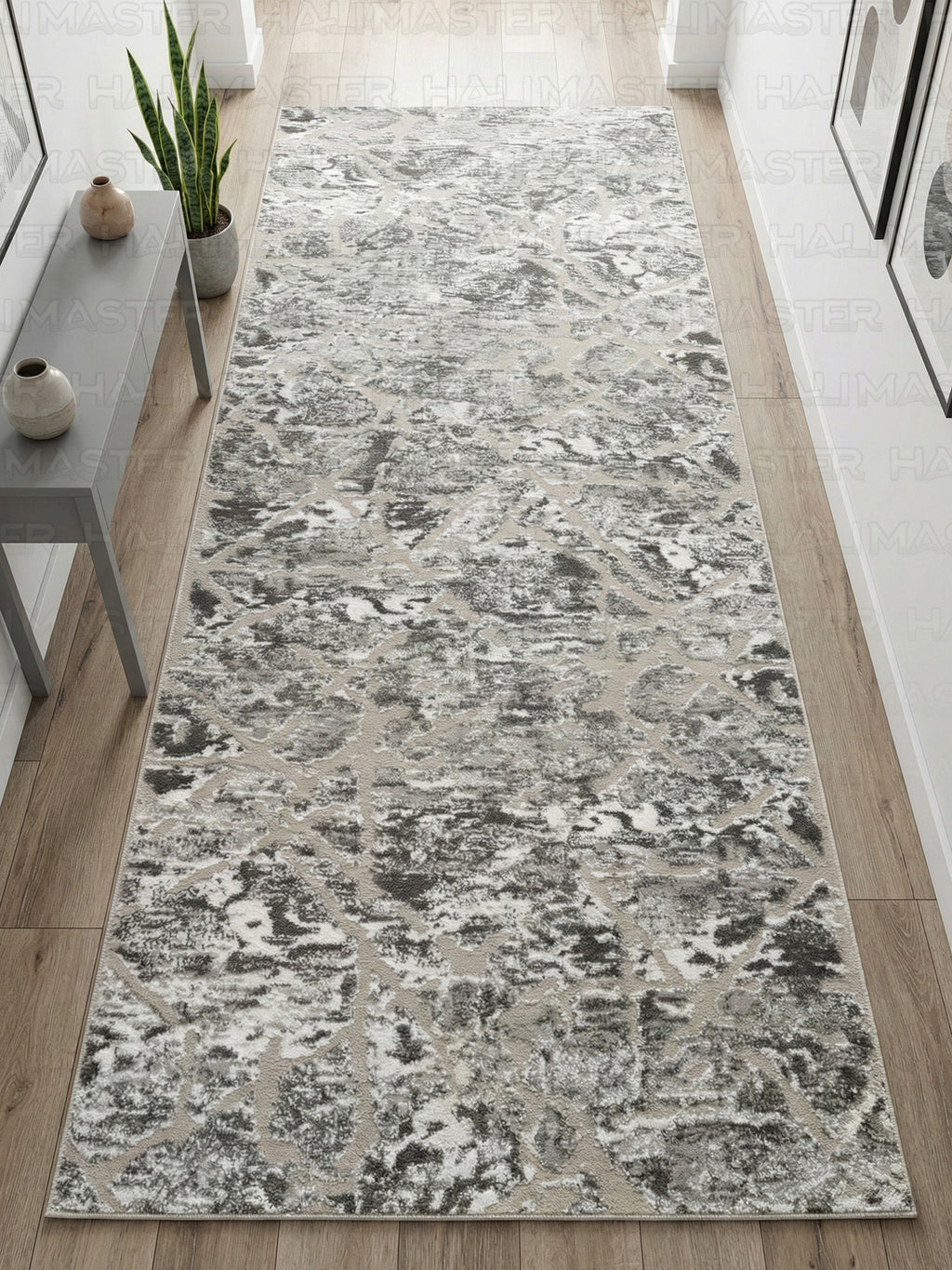 Akrilik Modern Gri Bej Soyut Desenli Salon & Koridor Halısı – Özel Ölçü , Kabartmalı Dokulu Luxury Tasarım