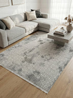 Modern Geometrik Desenli Antrasit Gri Salon Halısı - Eskitme Vintage Serisi