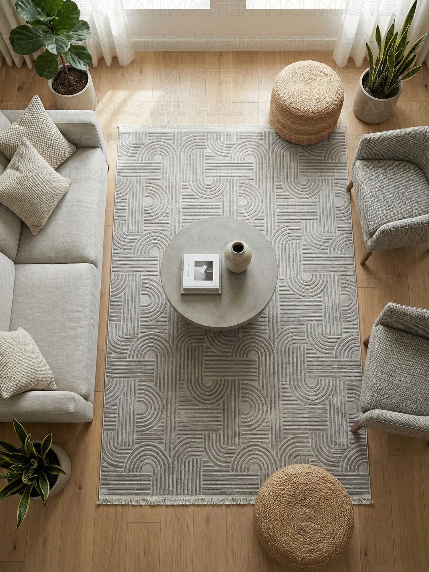 Modern Geometrik Desenli Gri Rengi İskandinav Tarzı Halı