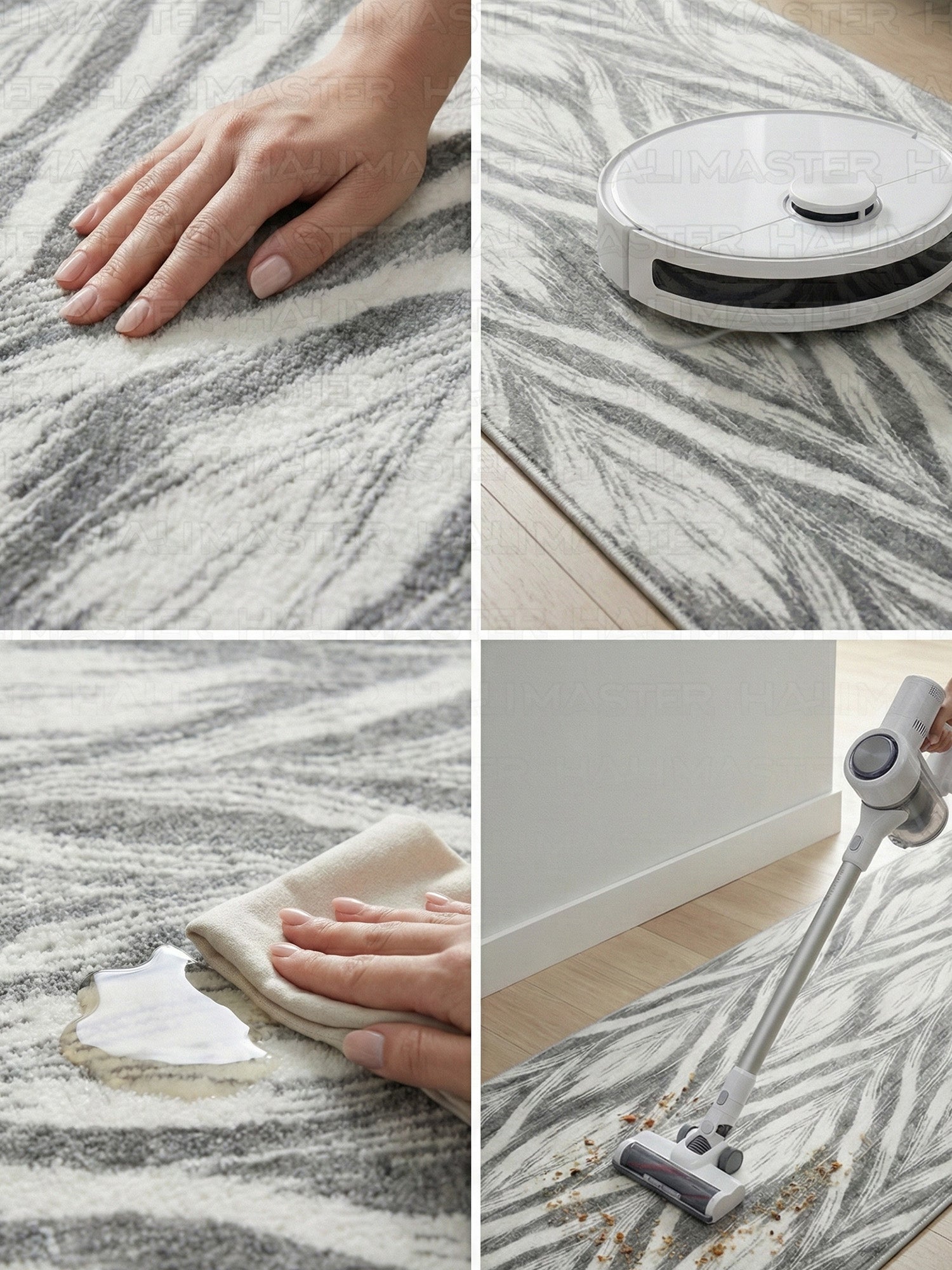 Dinarsu Antrasit Gri Modern Yaprak Desenli Kaymaz Taban Halı - Özel Ölçü