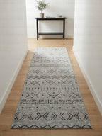 Kilim Etnik Desenli Gri Siyah Modern Halı & Yolluk - Özel Ölçü Seçeneği