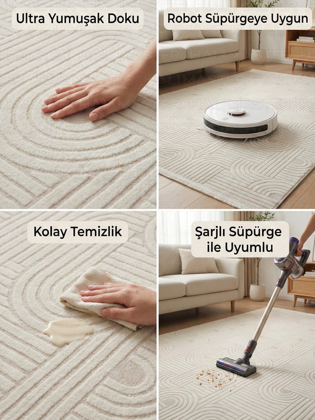 Modern Geometrik Desenli Krem Rengi İskandinav Tarzı Halı
