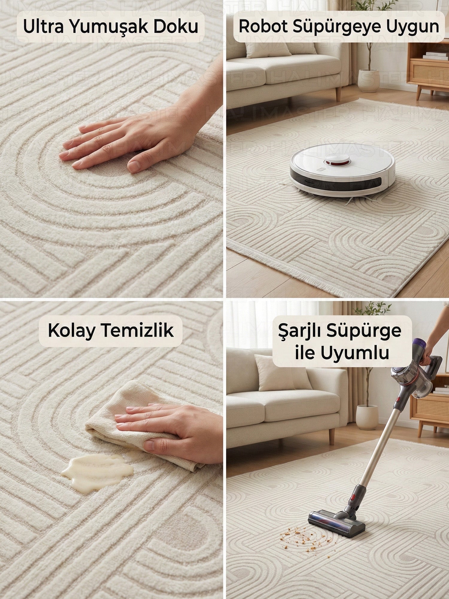 Modern Geometrik Desenli Krem Rengi İskandinav Tarzı Halı