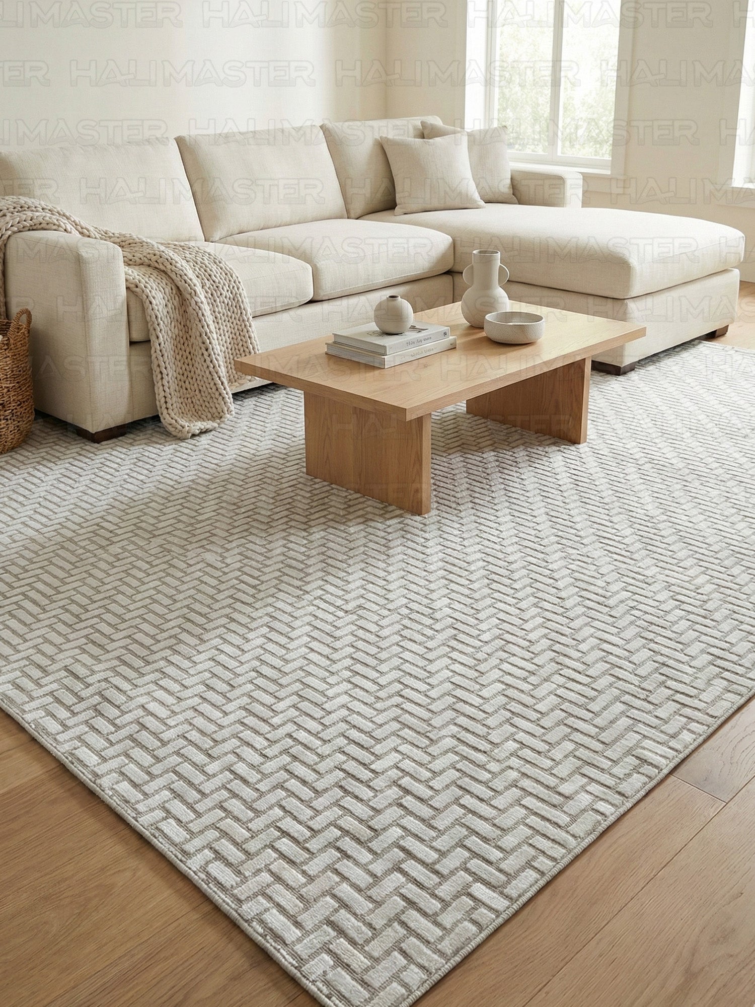 Bohem Tarz Sepet Örgü Desenli Salon Halısı - Kahve Krem 4m2 (160x230)