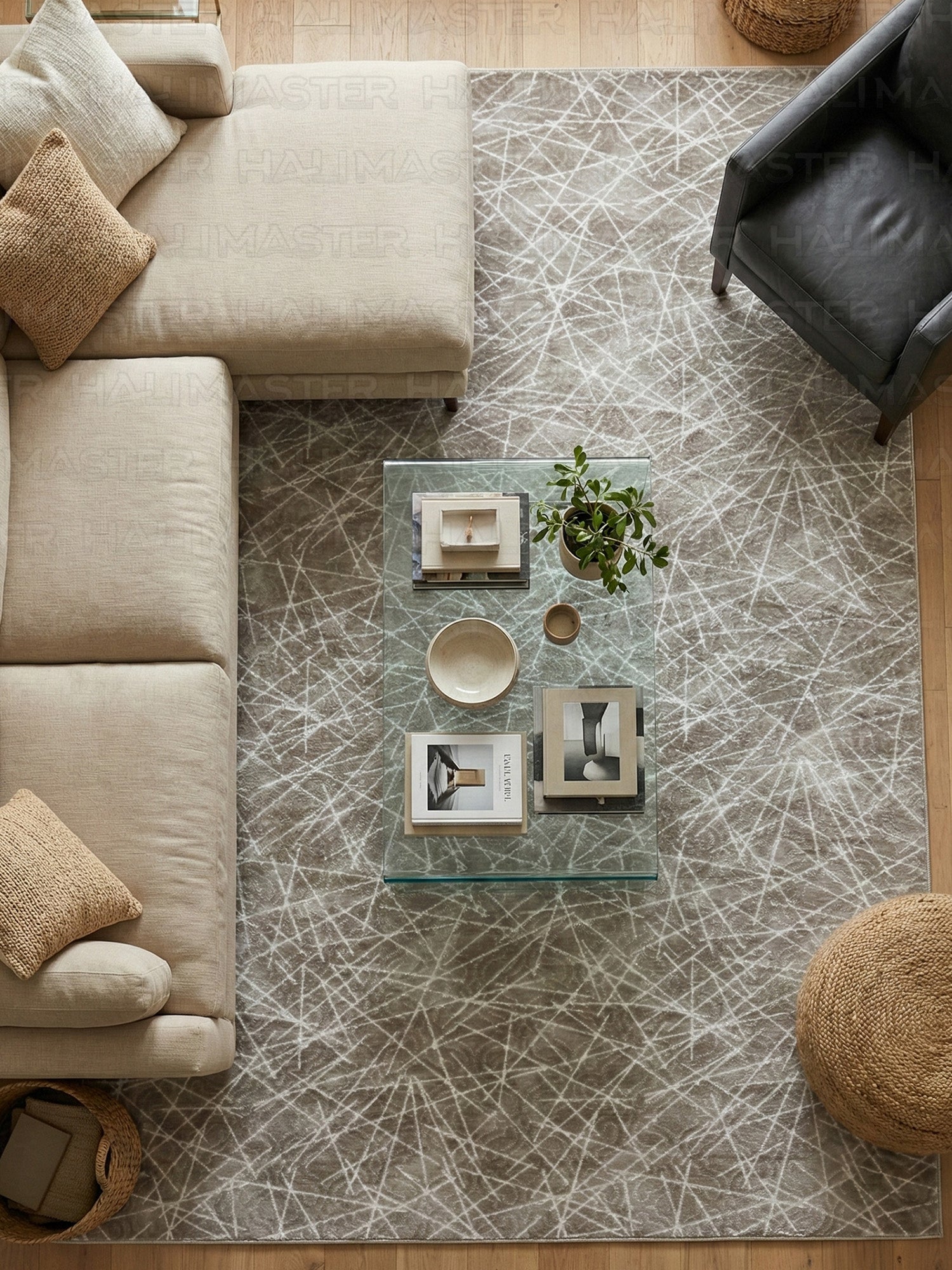 Modern Geometrik Desenli Bej Kahve Halı - 4m² (160x230) Salon ve Oturma Odası Halısı