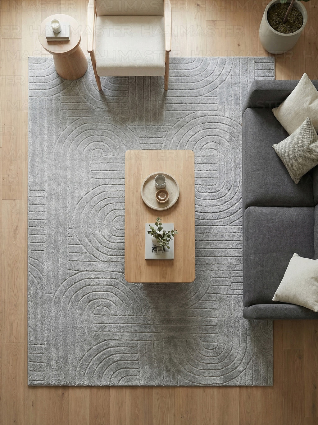 Dekoratif Gri Kabartma Desenli Modern Salon & Yolluk Halı