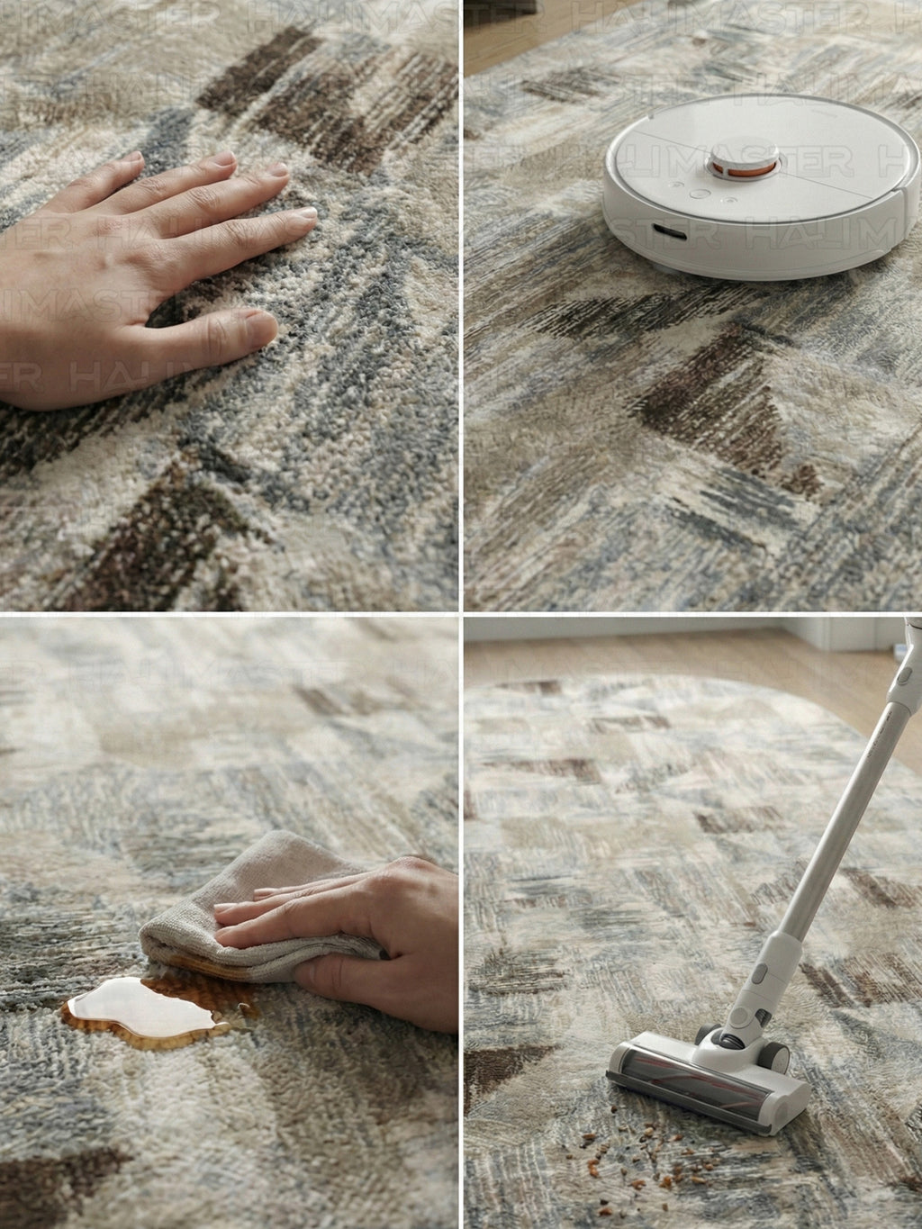 Dinarsu Soyut Üçgen Desenli İskandinav Tarzı Bej Antrasit Halı - Kaymaz Taban Özel Ölçü