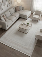 Modern Geometrik Desenli Saçaklı Salon Halısı - Ekru / Krem