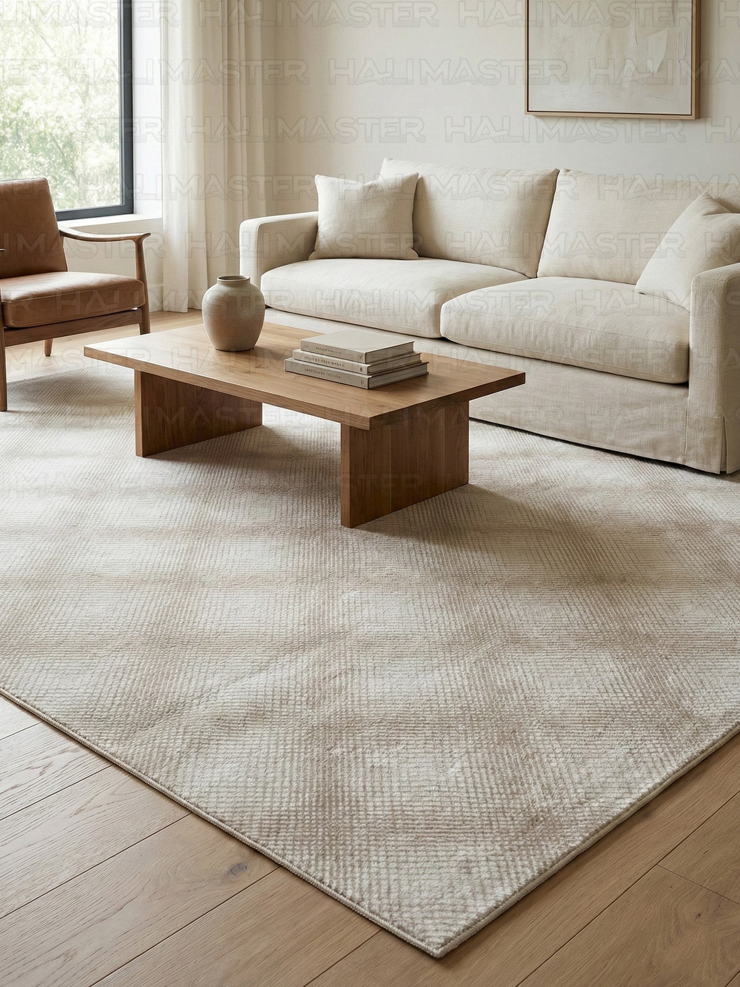 Bambu LUNA Minimal Geometrik Krem Halı – Kaymaz Taban, Özel Ölçü Kesilebilir