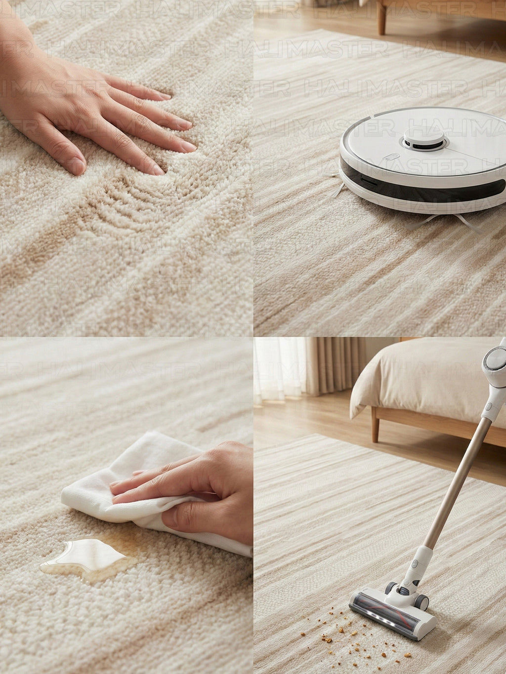 Bambu Modern Bej Çizgili Dokuma Halı – Kaymaz Tabanlı, Özel Ölçü Kesilebilir
