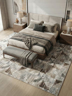 Dinarsu Soyut Üçgen Desenli İskandinav Tarzı Bej Antrasit Halı - Kaymaz Taban Özel Ölçü