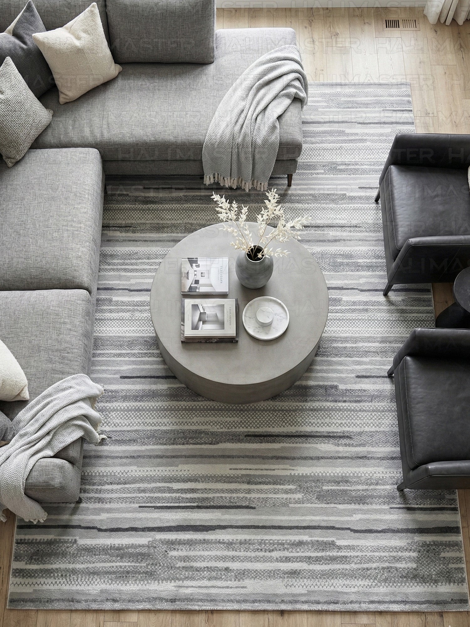Bambu İskandinav Stil Gri Desenli Kaymaz Tabanlı Dekoratif Yolluk - Özel Kesim Kesme Halı