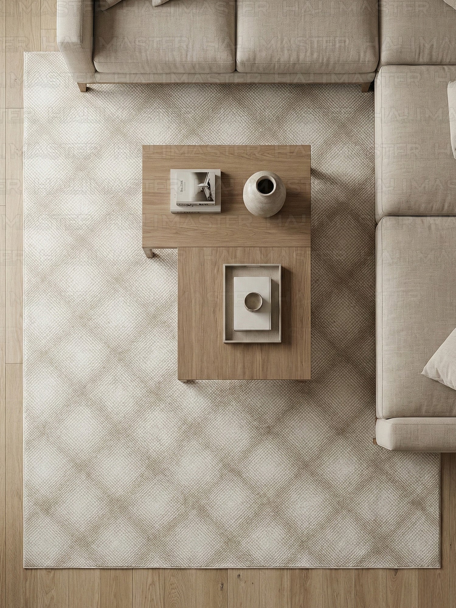 Bambu LUNA Minimal Geometrik Krem Halı – Kaymaz Taban, Özel Ölçü Kesilebilir