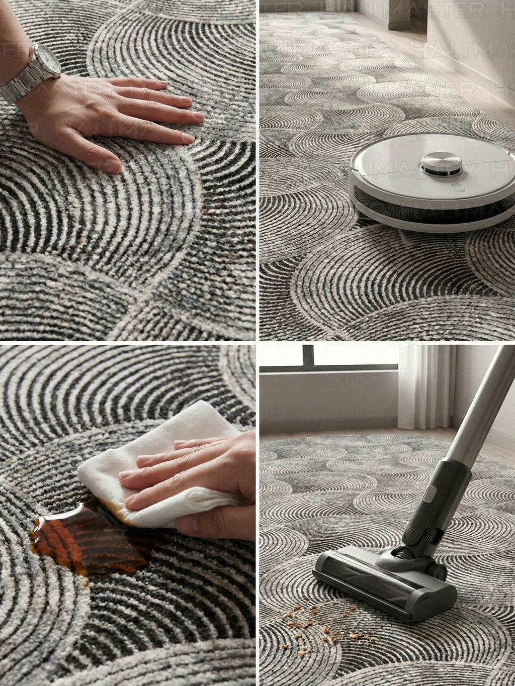 Dinarsu İskandinav Stil Dalga Desenli Antrasit Gri Kaymaz Taban Özel Ölçü Halı