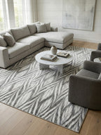 Dinarsu Antrasit Gri Modern Yaprak Desenli Kaymaz Taban Halı - Özel Ölçü