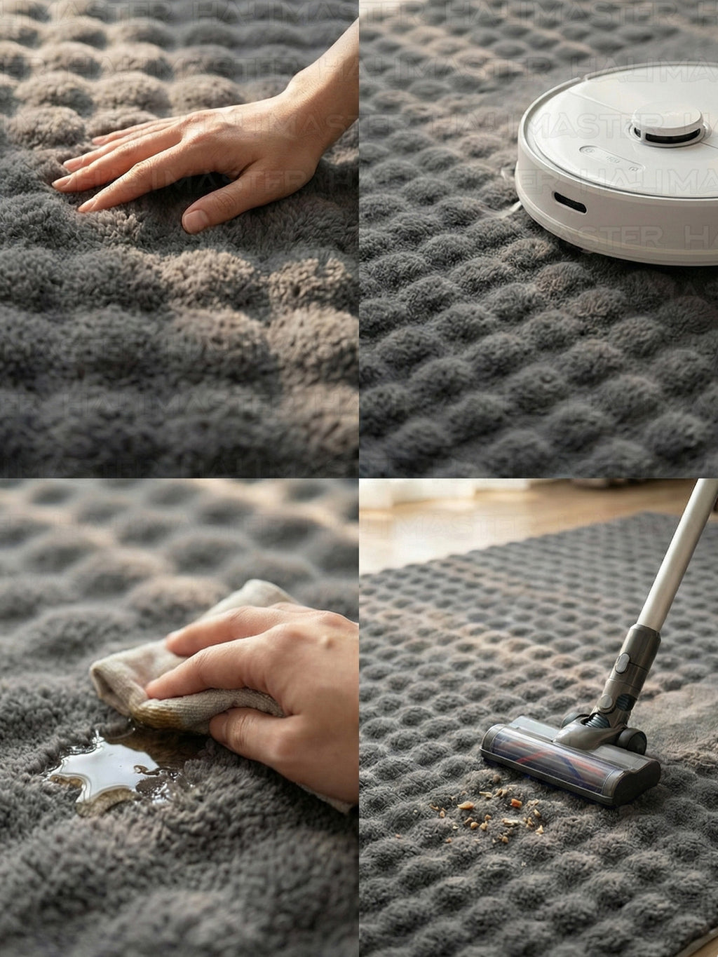 Gri Tavşan Tüyü Peluş Halı - Özel Ölçü Kaymaz Tabanlı 3D Kabartmalı Kesme Halı