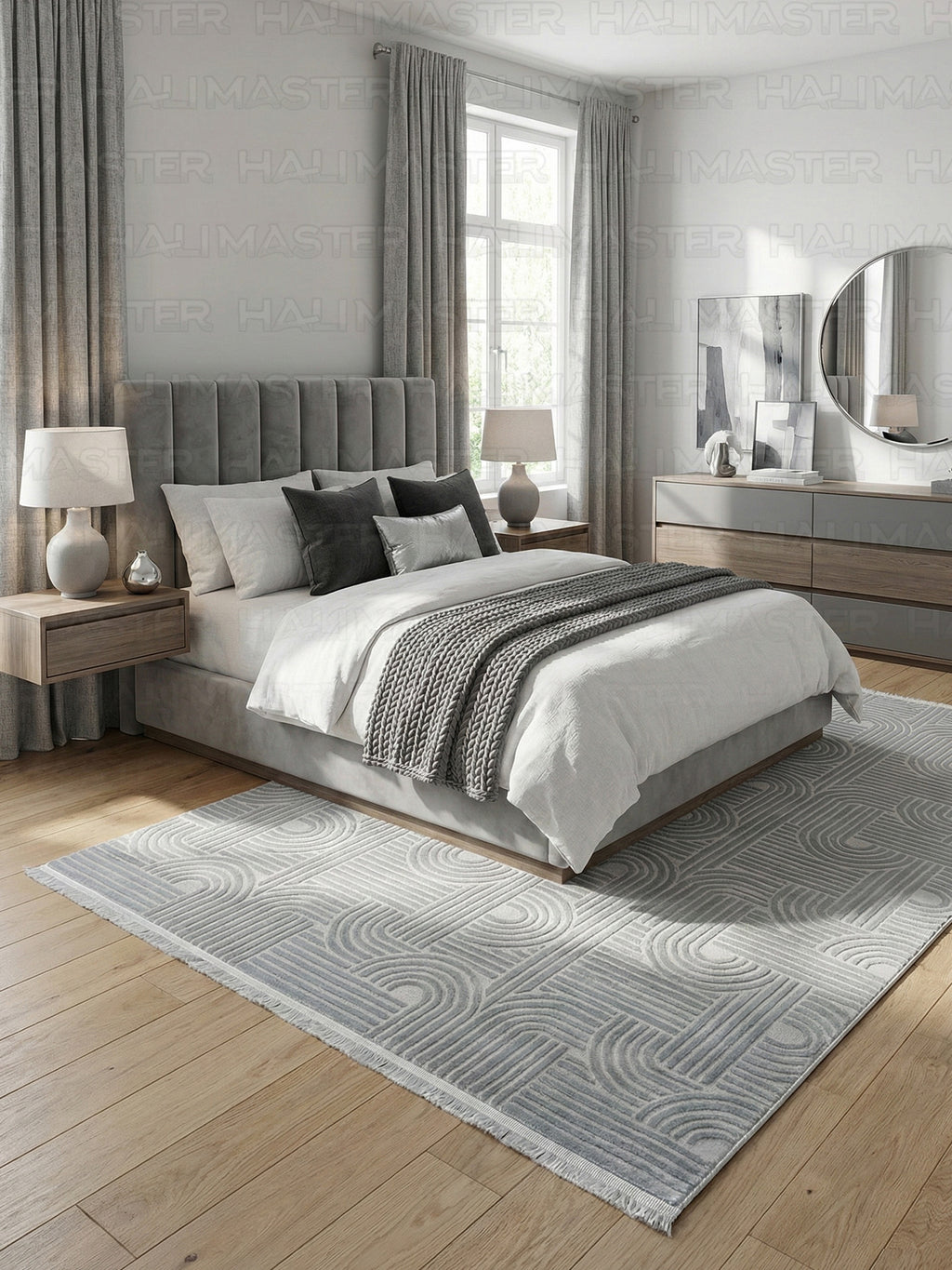Modern Geometrik Desenli Gri Rengi İskandinav Tarzı Halı