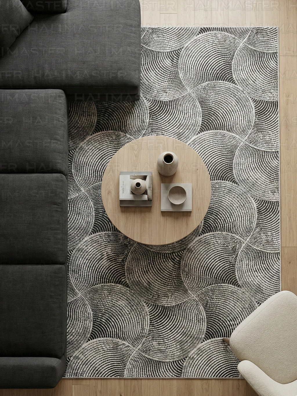 Dinarsu İskandinav Stil Dalga Desenli Antrasit Gri Kaymaz Taban Özel Ölçü Halı